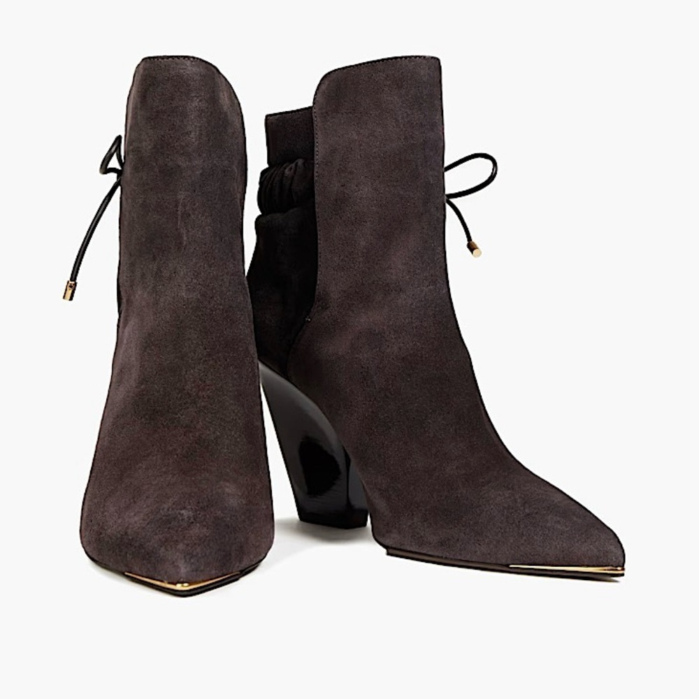 Tory Burch New Lila Ankle Boots Size 8.5 Brown Leather Suede 90s Scrunch - Picture 2 of 16